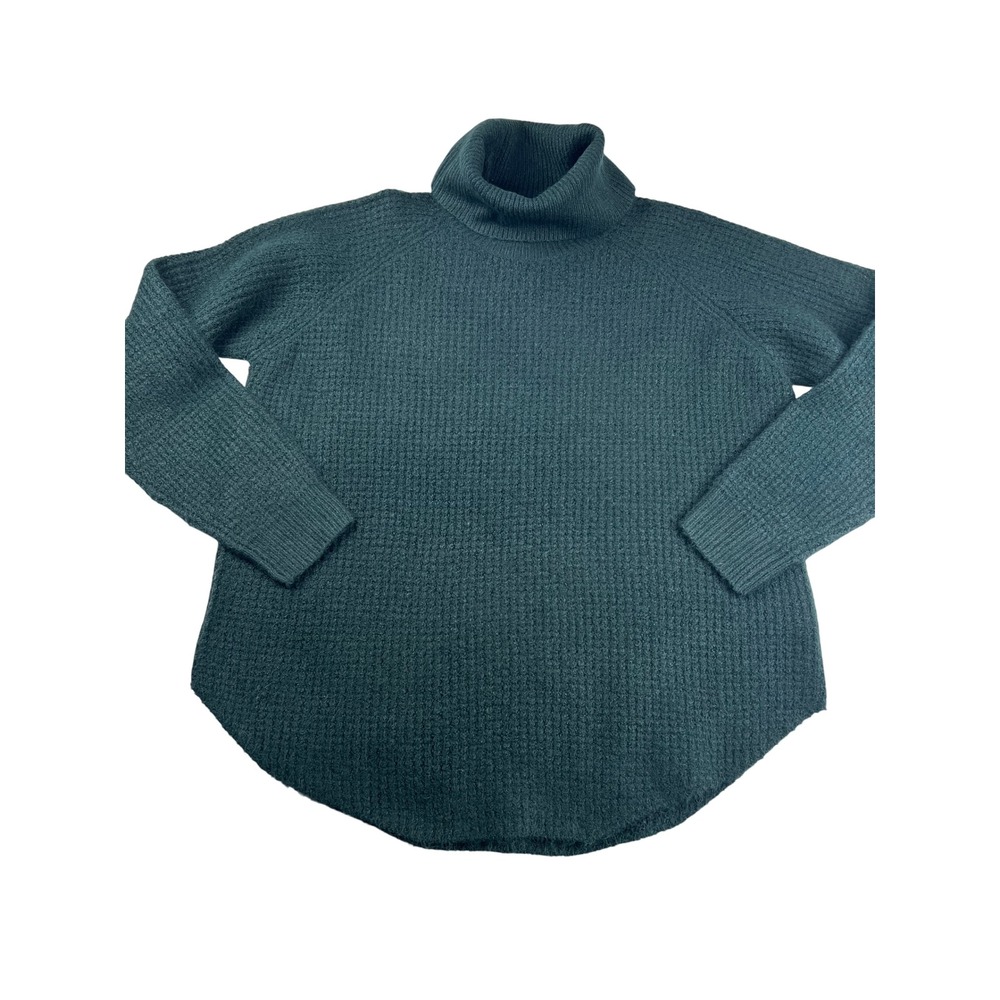Kuhl Womens XL Teal Green Waffle Knit Turtleneck Sweater Curved Hem